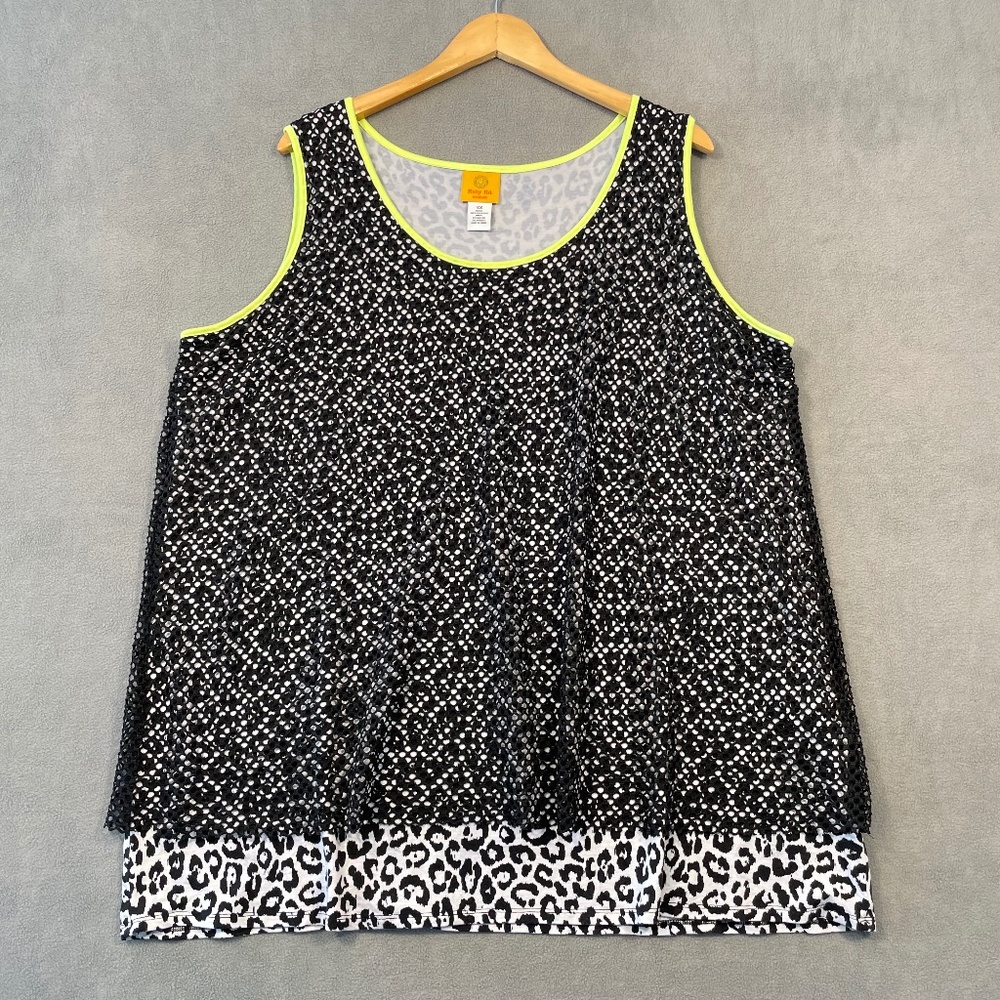 RUBY RD. Women’s Size 2X Layered Mesh Animal Print Tank Top